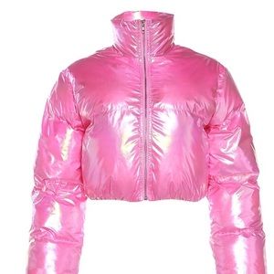 Solid Color PU Leather Zipper High Neck Fashion Jacket